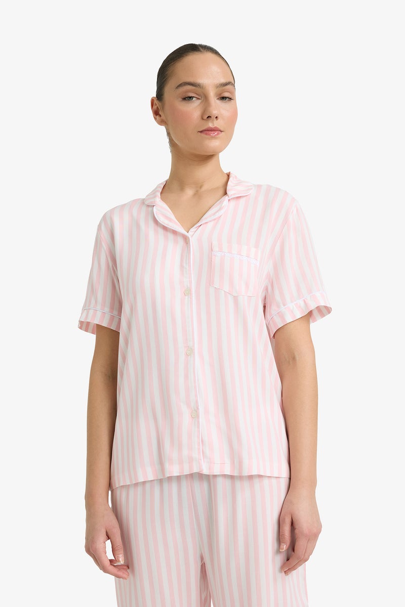 DeFacto Pink Woman Regular Fit Striped Top Bottom 2 Piece Pajama Set Casual - Image 2